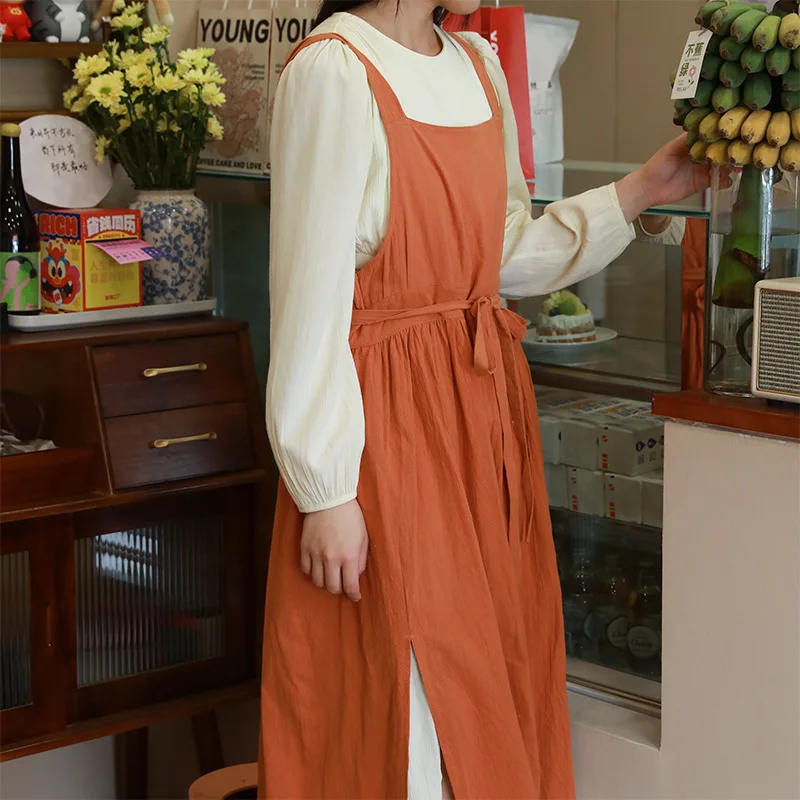 Apron Summer Thin Women's Pure Cotton Breathable Water-Repellent Korean Style Reversible Kitchen Home Work Clothes