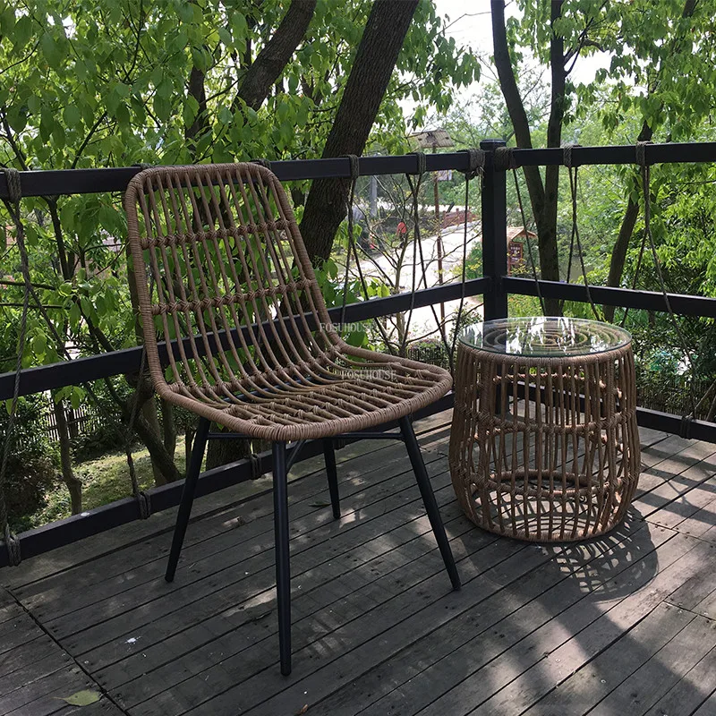 Japanese Rattan beach Chairs Nordic Outdoor Furniture Leisure Backrest iron art Balcony Dining Chair home Leisure Sofa Chair