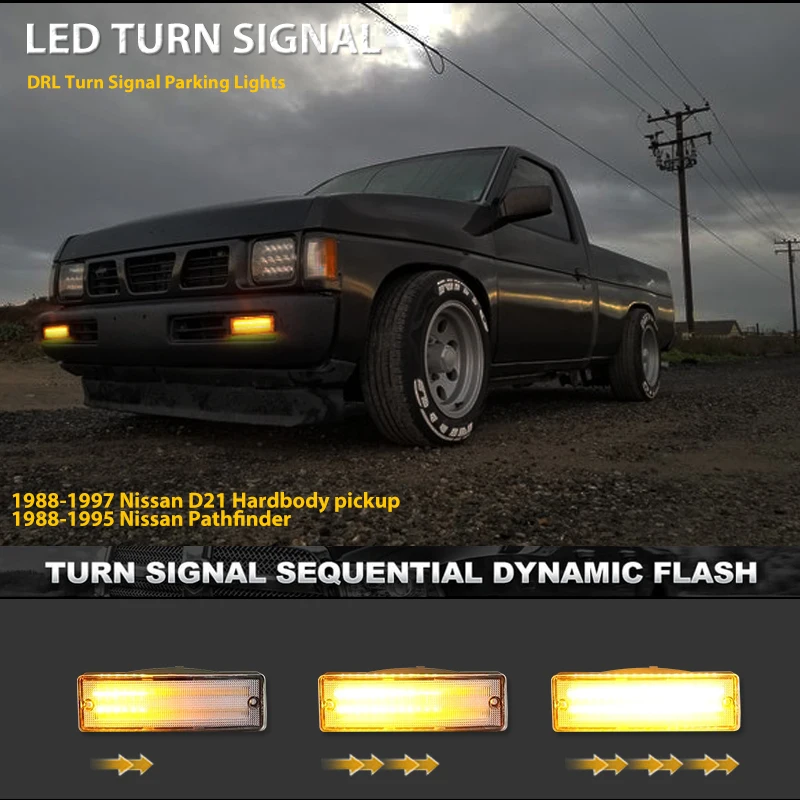 For Nissan Pathfinder D21 Hardbody Replace LED Bumper Amber Turn Signal white Da
