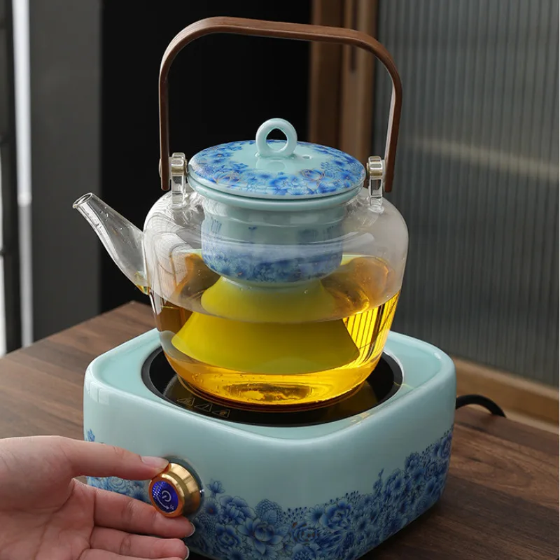 800ML Colour Enamels Celadon Filtration Glass Teapot Large Capacity High-handled Pot Boiling Water Kettle For Electric Stove