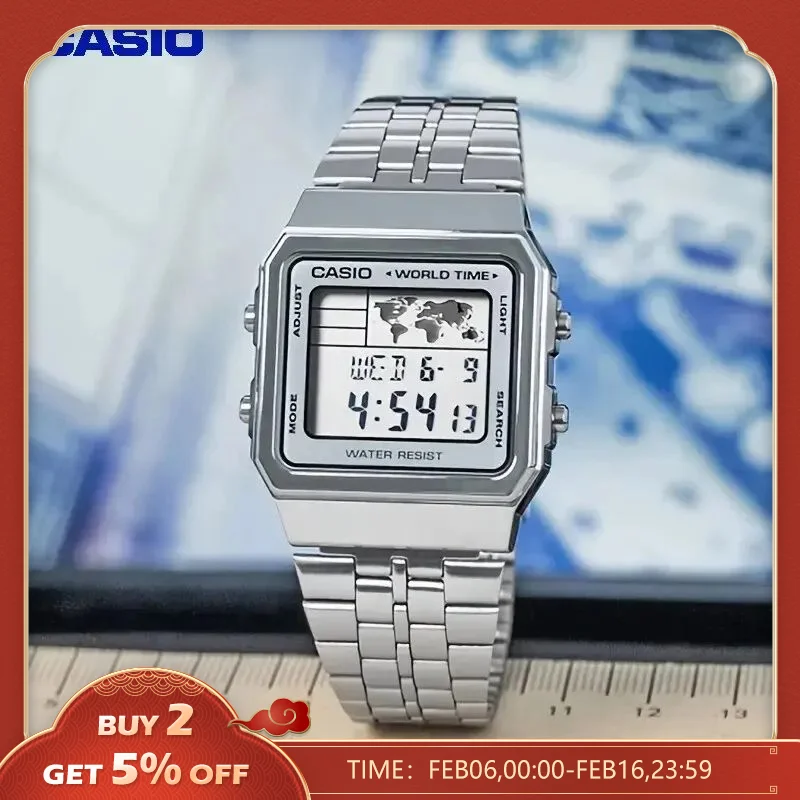 Casio Men A500Wa Orologio Elettronico Da Lavoro Per Studenti Retro Square Card Piccolo Orologio In Argento Dorato Calendario Automatico Impermeabile