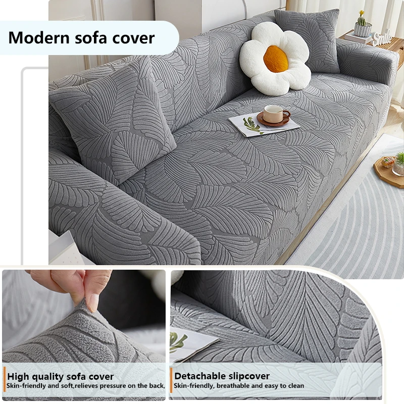 1pc pure color simple jacquard sofa cover anti-scratch non-slip all-season all-in-one wrapped seat protective cover