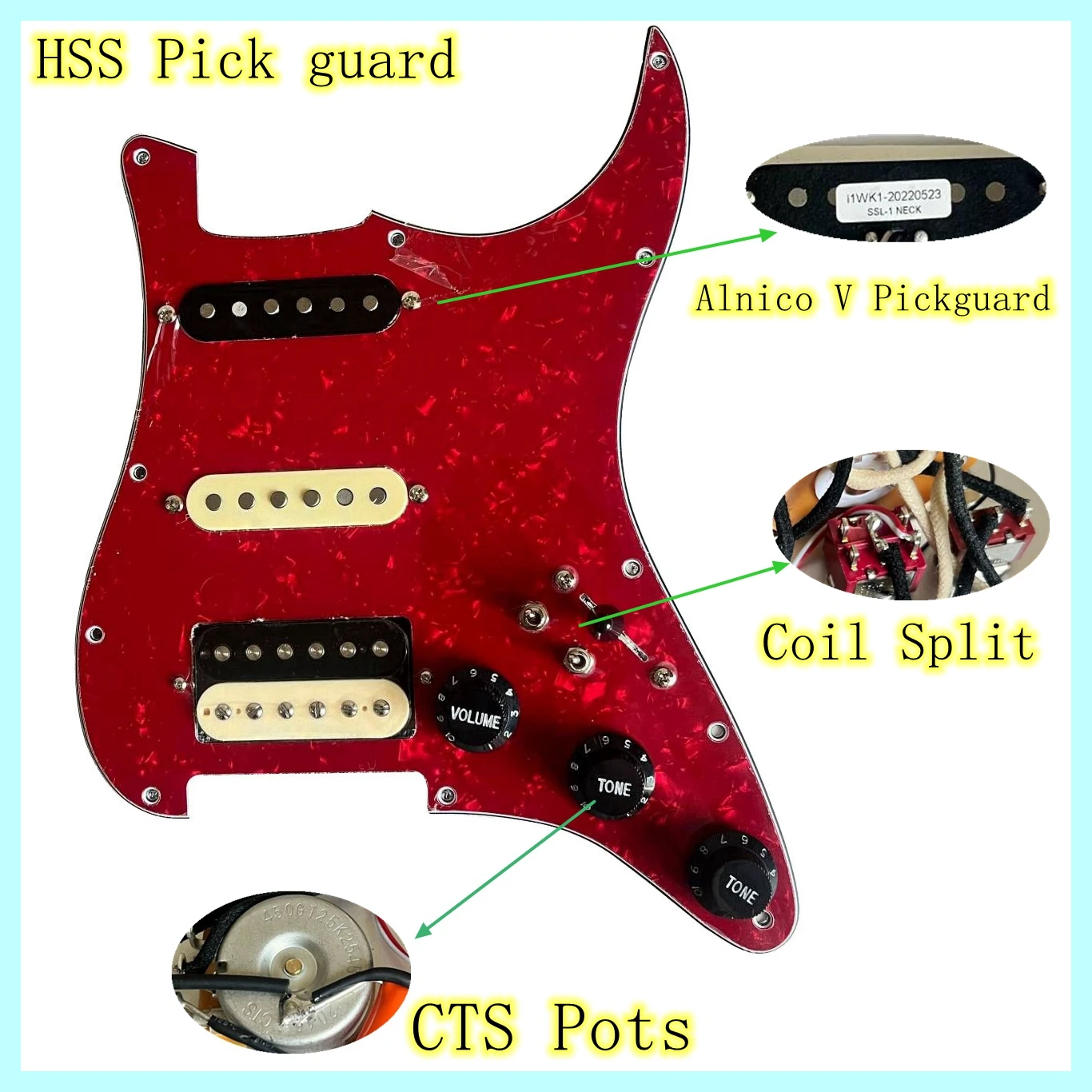 

Prewired Loaded SSH Pickguard Set Zebra SSL1 TB4 Pickups Coil Split Switch Wiring Harness Kit Guitar Accessories