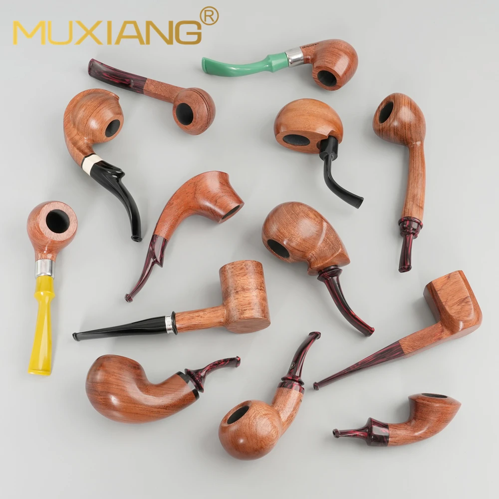 MUXIANG Rainbow Series Tobacco Pipe Sandalwood Pipe 3/9mm Filter Solid Wood with Rainbow Colored Mouth Father Day Gift