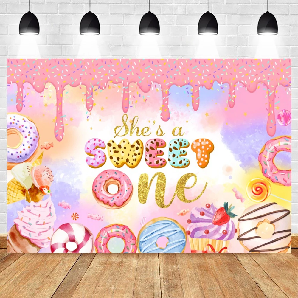 Sweet One Candy Bar Donuts 1st Birthday Party Backdrops Photography Baby Shower Background Portrait Photographic Photo Studio photo backdrop,photo wallpaper,party decoration covers