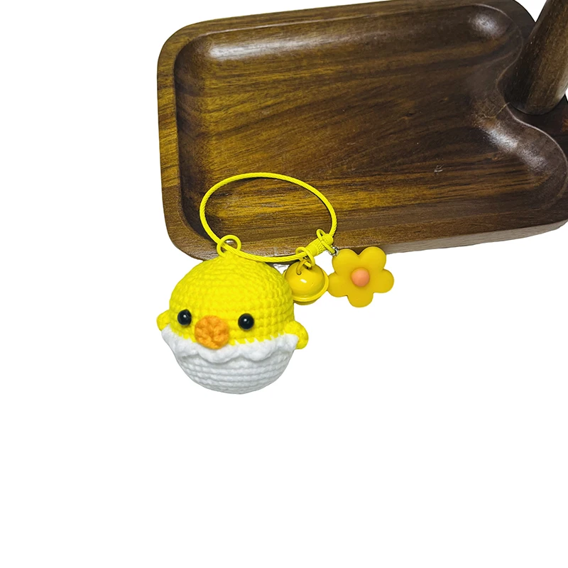 1pc Cute Small Chick with Egg Keychains Unique Knitting Cartoon Doll Funny Keyrings Kawaii Crochet Keychain Keys Bag Pendant