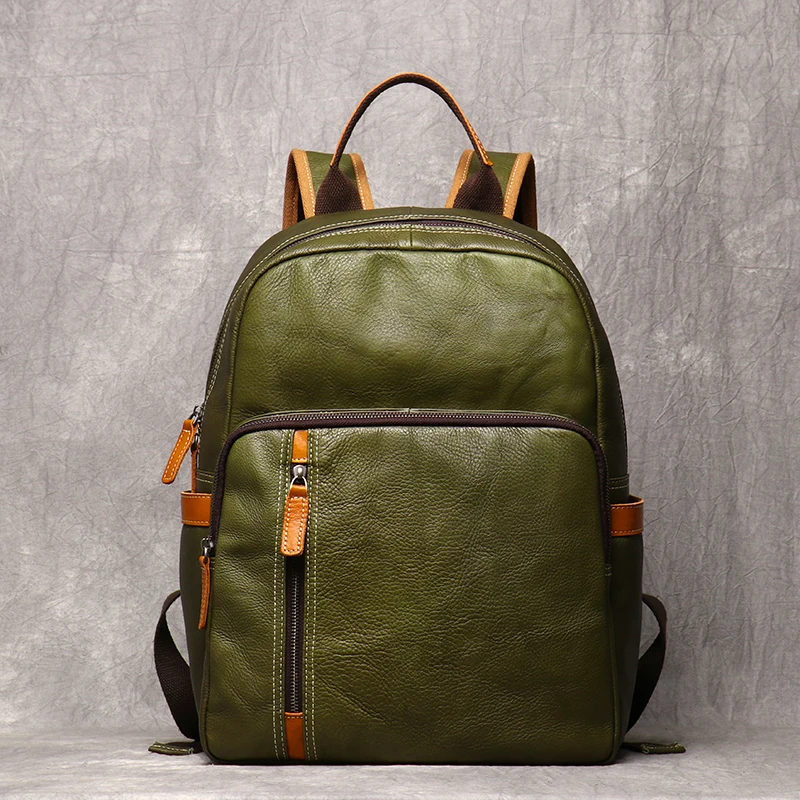 Men's Genuine Leather Travel Backpack Leisure College Teenager Backpacks School Backpack Man 15" Laptop Bag Leathfocus 2