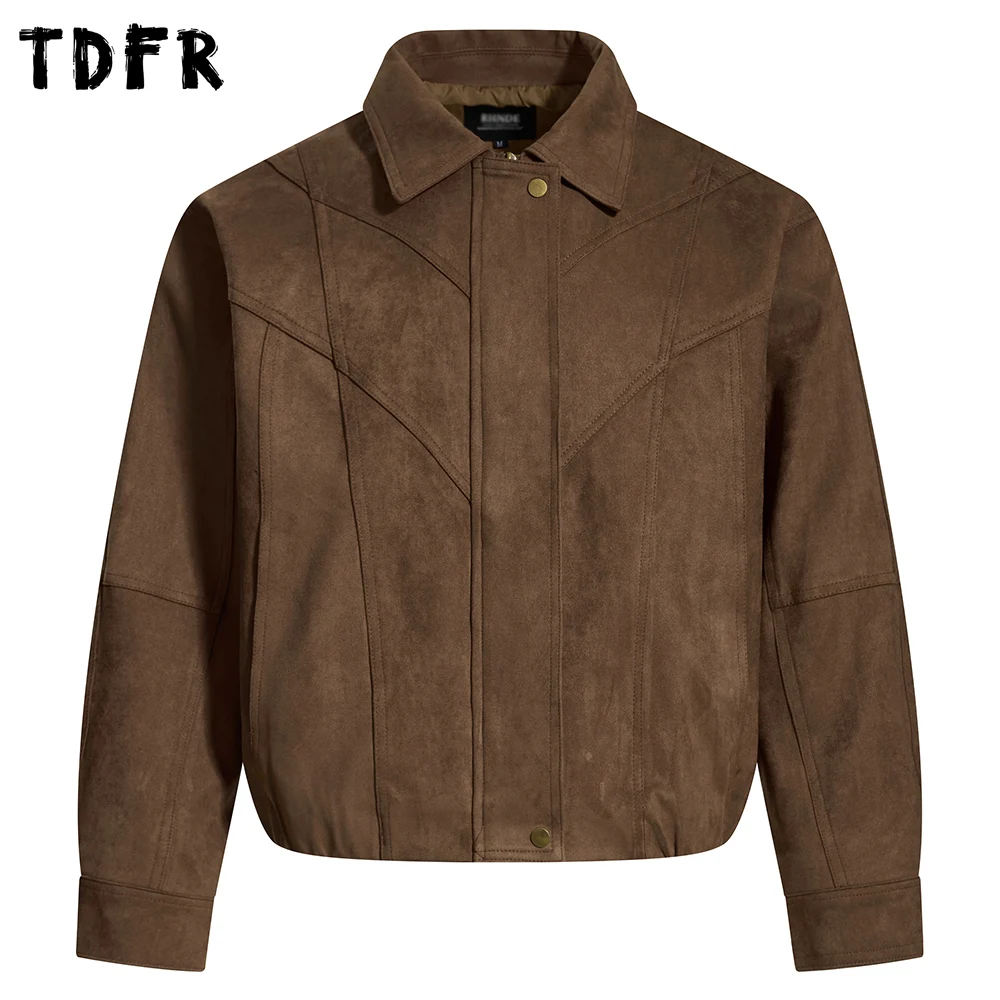 Giacca in pelle scamosciata impiombata retrò da uomo autunno inverno casual risvolto allentato manica lunga cerniera capispalla uomo 1