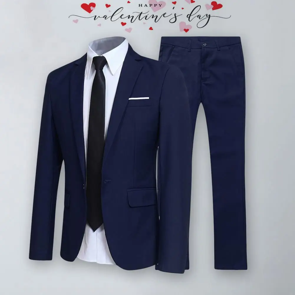 1 Set Stylish Groom Suit Temperament Business Suit Long Sleeve One Button Formal Business Groom Suit  Wedding Wear
