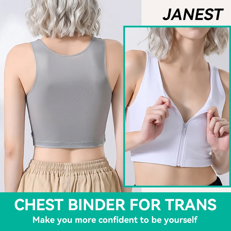 Bandage Chest Binder Front Zipper Short Breathable Breast Binder Tomboy Corset Cosplay Flat Visual Chest for Lesbian