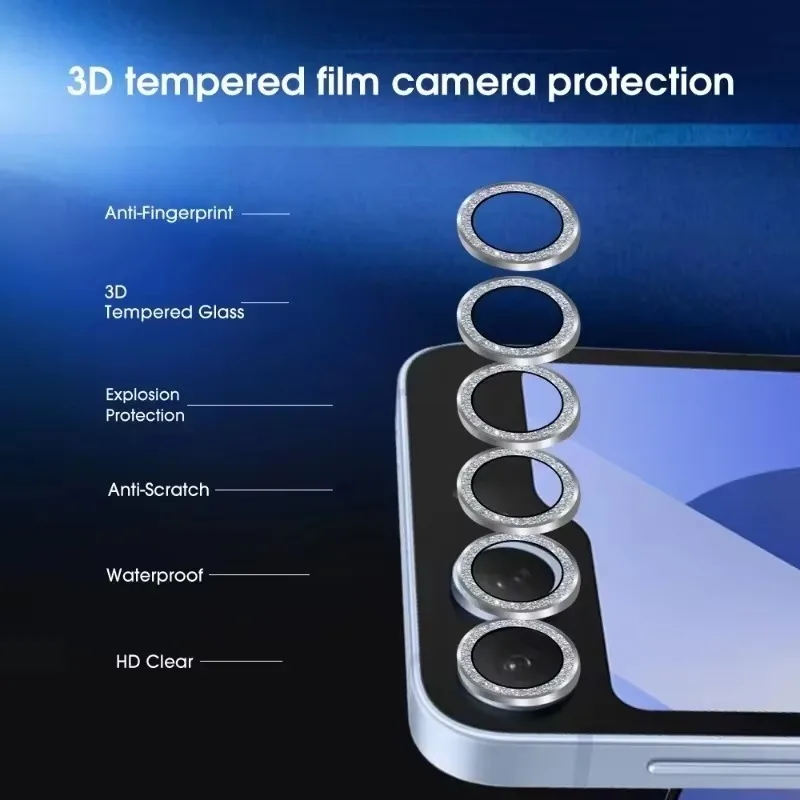 Bling Tiny Diamond Alloy Camera Glass Protector - Glitter Metal Lens Ring Cap Locator