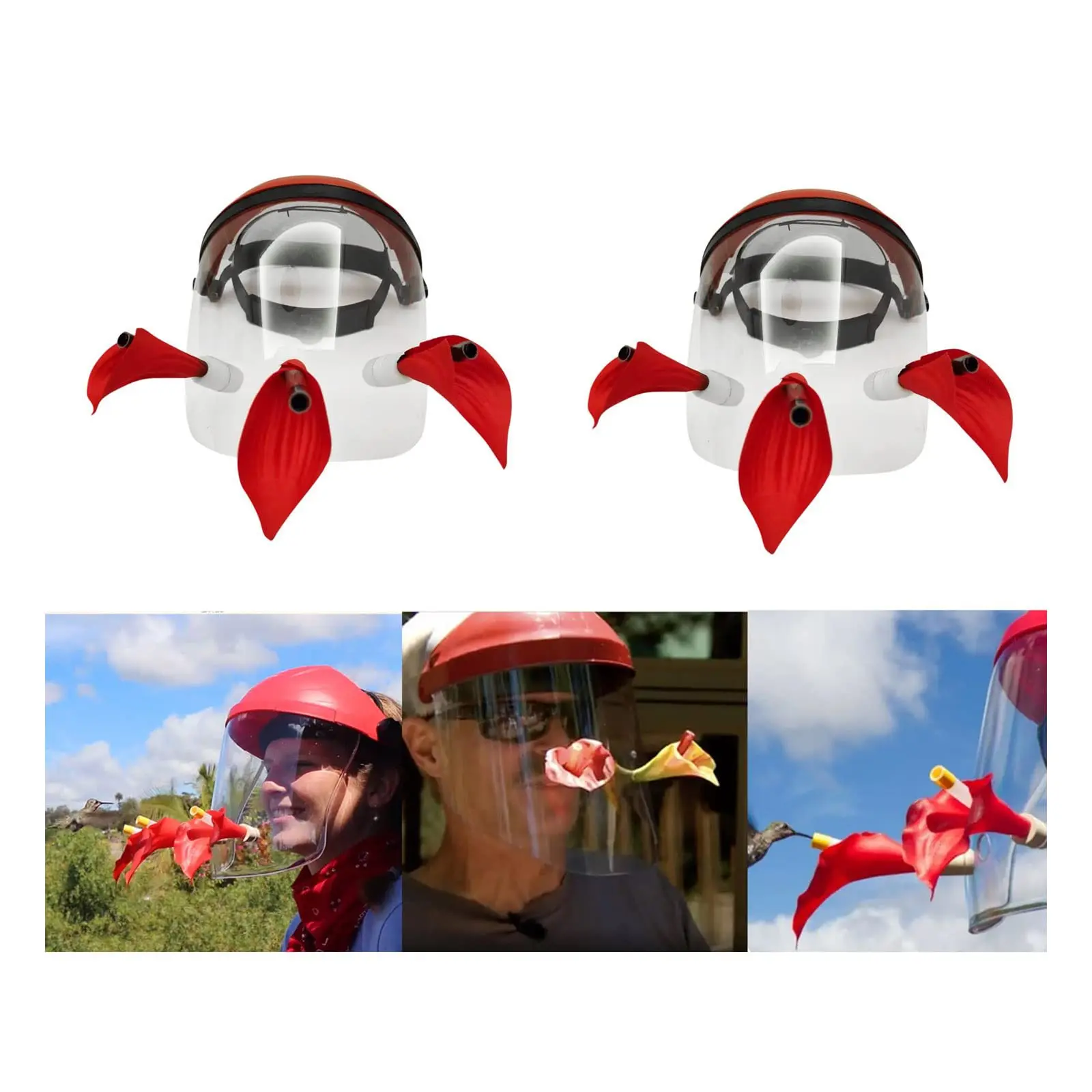 Wearable Hummingbird Feeder Hat Face Cover Hummingbird Feeder for Garden Yard Patio 3 Flowers Hat Adjustable Headband