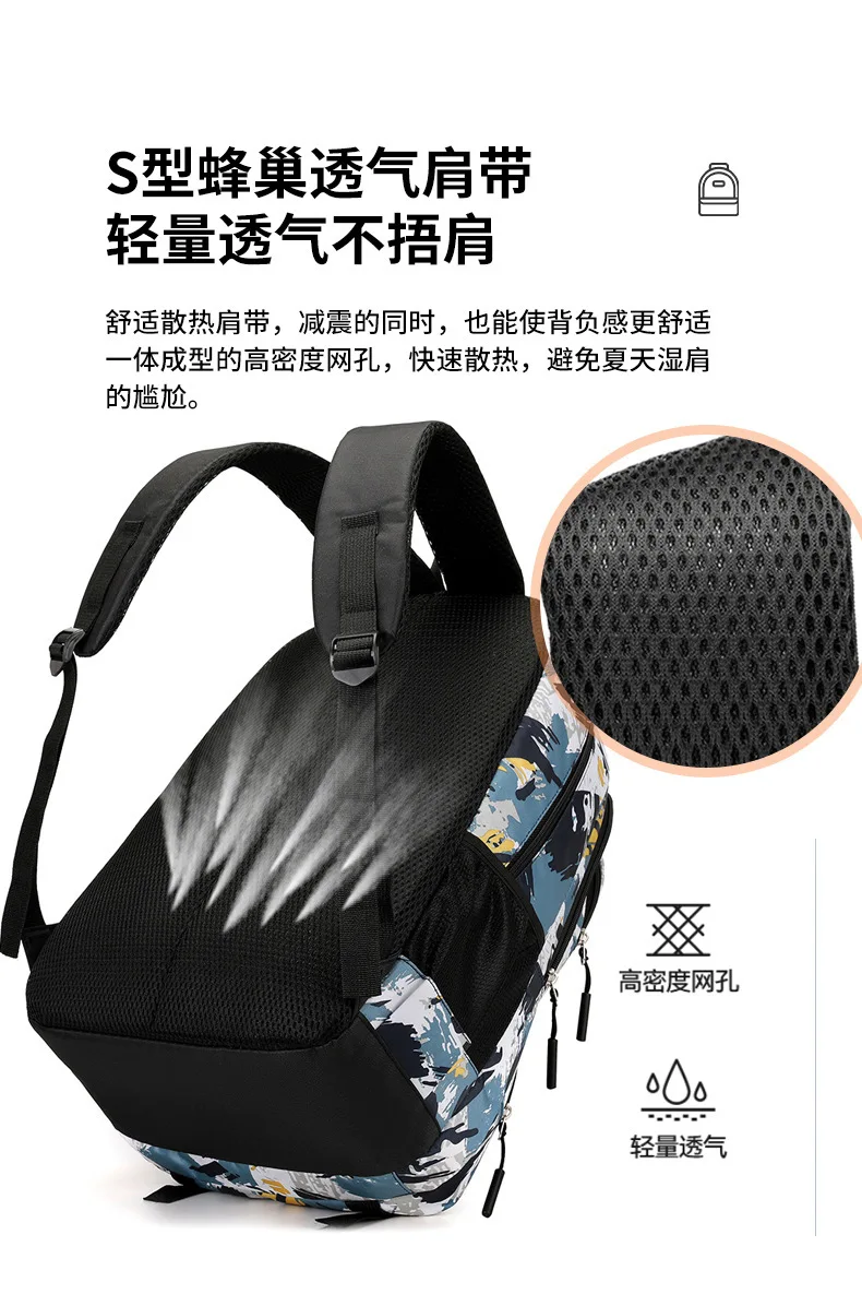 Lässiger Rucksack mit Blumendruck für Männer und Frauen, neuester Camouflage-Reiserucksack aus Oxford-Stoff für Herren für die Mittelschule – Detail 8
