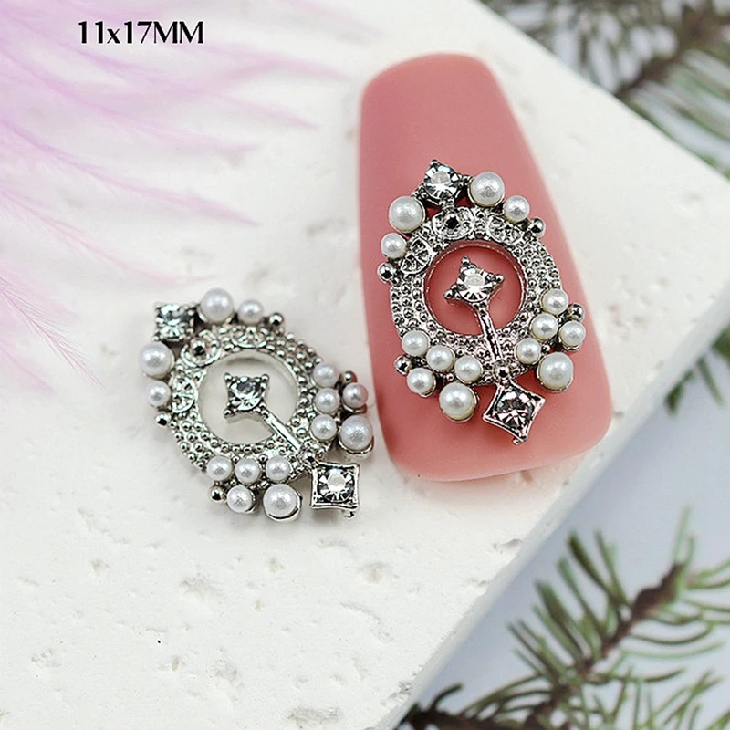 10PCS 럭셔리 합금 네일 아트 행성 라인 석 매력 손톱 장식 용품 행성 크로스 쥬얼리 액세서리 매니큐어 부품