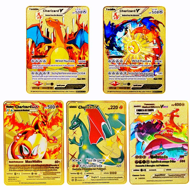 Pokemon Iron Cards Vmax Metal Pokemon Letters Pikachu Mewtwo Charizard Vmax  Gold Metal Shiny Letters Game Collection Card Toys - AliExpress