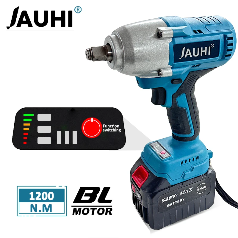 

JAUHI 1200N.M Torque Brushless Electric Impact Wrench 1/2 Inch Cordless Electric Wrench Power Tools For Makita 18V Battery