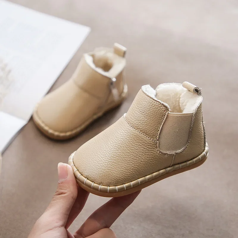 Baby Girls Boys Snow Boots Winter Infant Toddler Warm Plush Boots Soft Bottom Genuine Leather Waterproof Kids Children Shoes