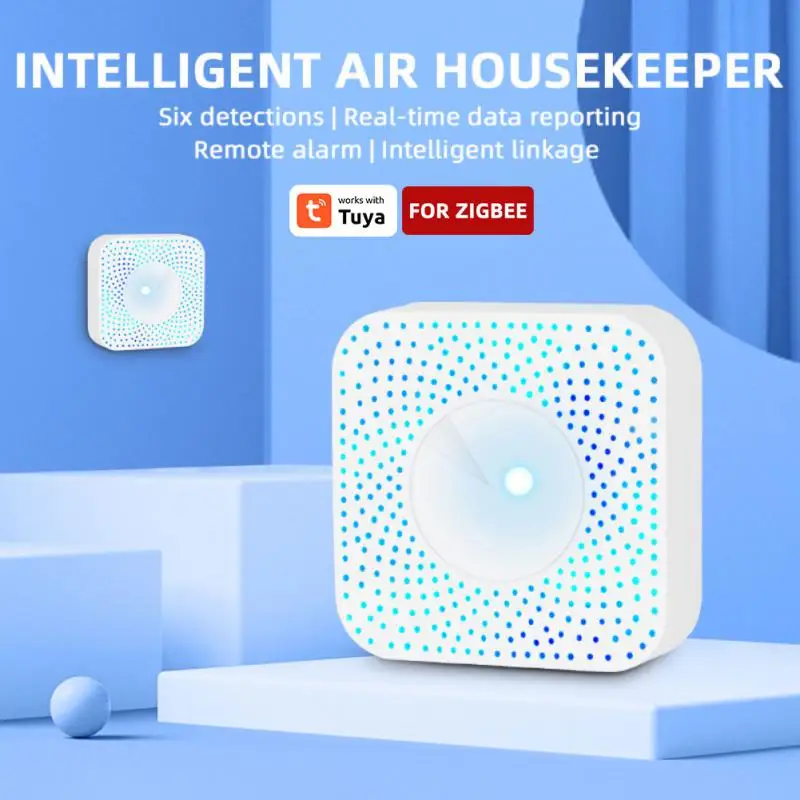 Tuya Smart Air Quality Monitor Box Automation Alarm Detector Smart Home With Zigbee Gateway Zigbee Mini Air Housekeeper 6 In 1