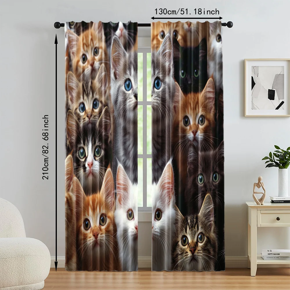 2 pcs, versatile polyester transparent curtains for home decoration Cute Cats for use in bedrooms and living rooms 5