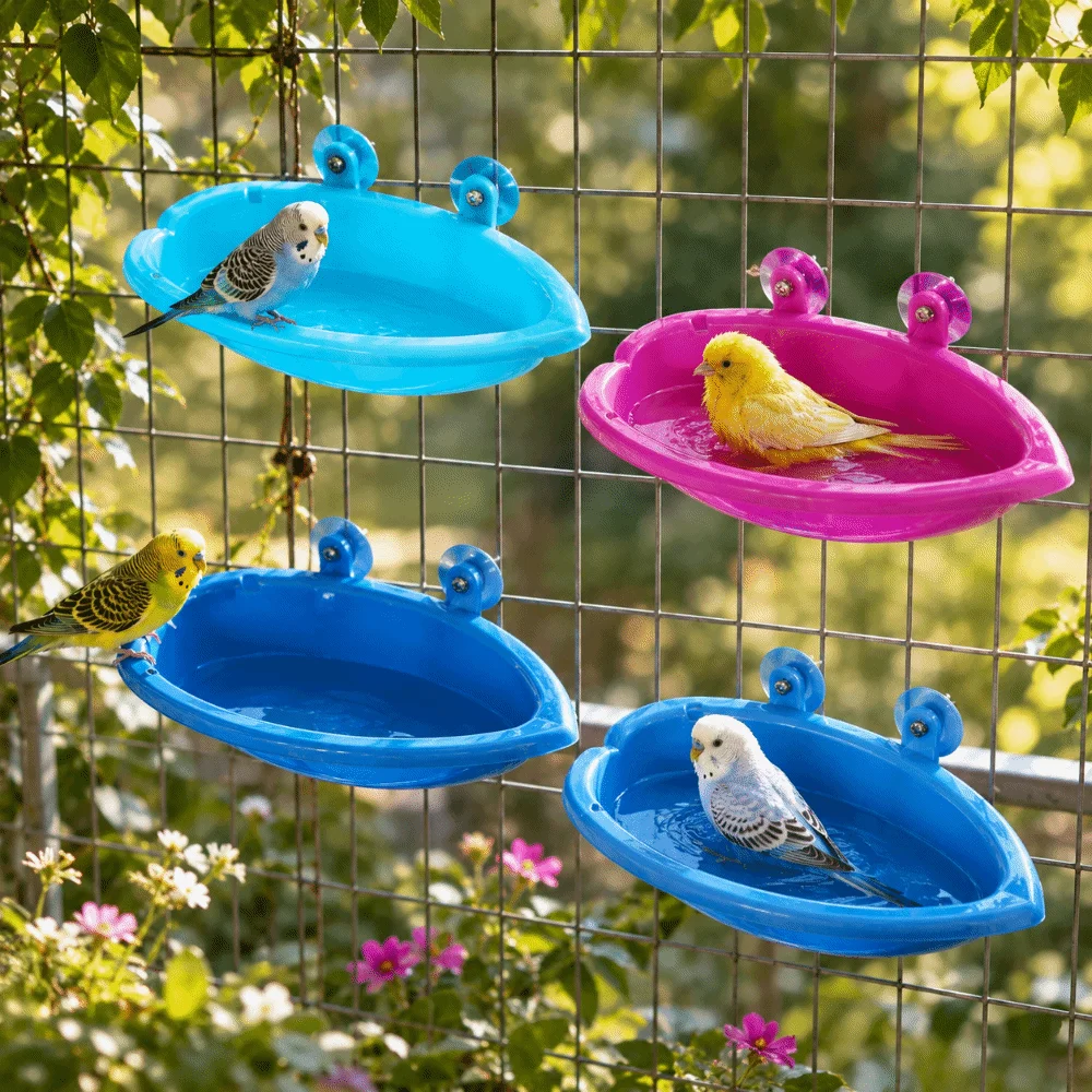 Vasca Multifunzionale per Uccelli, Doccia e Piscina, Resistente, con Contenitore per Cibo di Grande Capacità, Ciotola per Bere, Gabbia per Uccelli - immagine 4