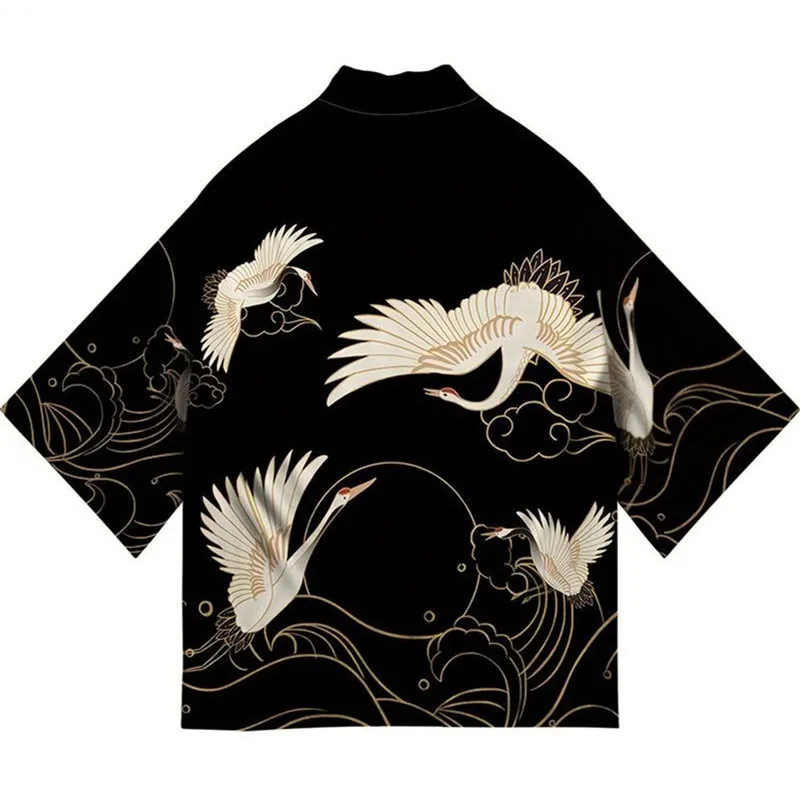 Japanese Kimono Japanese Kimono Cardigan Japanese Kimono Shirt Japanese Kimono Cardigan Yukata Samurai Man Women Crane Print Shirt Beach Haori Harajuku Obi Chinese Style Asian Streetwear 5XL