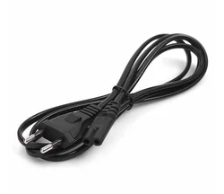 EU Power Cable 2 - Prong Extension Cord, C7 Figure - 8 Euro Power Cord (Black)