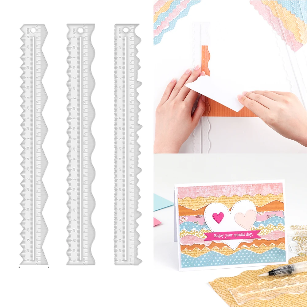 

3pcs/set Wavy Zigzag Decorative Edge Tear Rulers Guides for DIY Paper Card Crafts Acrylic Paper Tearing Ruler Deckle Edge Ruler