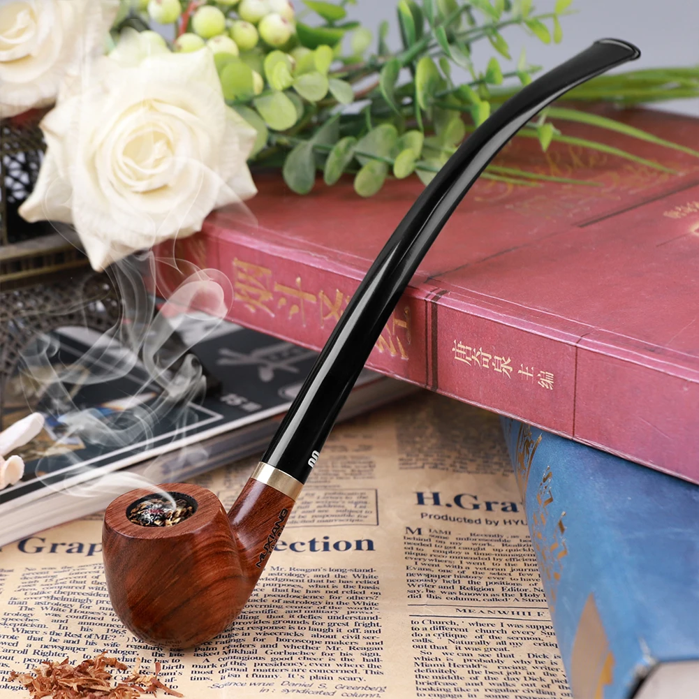 JIBILL long handle tobacco pipe curved handle church pipe father day gift sandalwood with clean gift box reading wood Tobacco Pipe