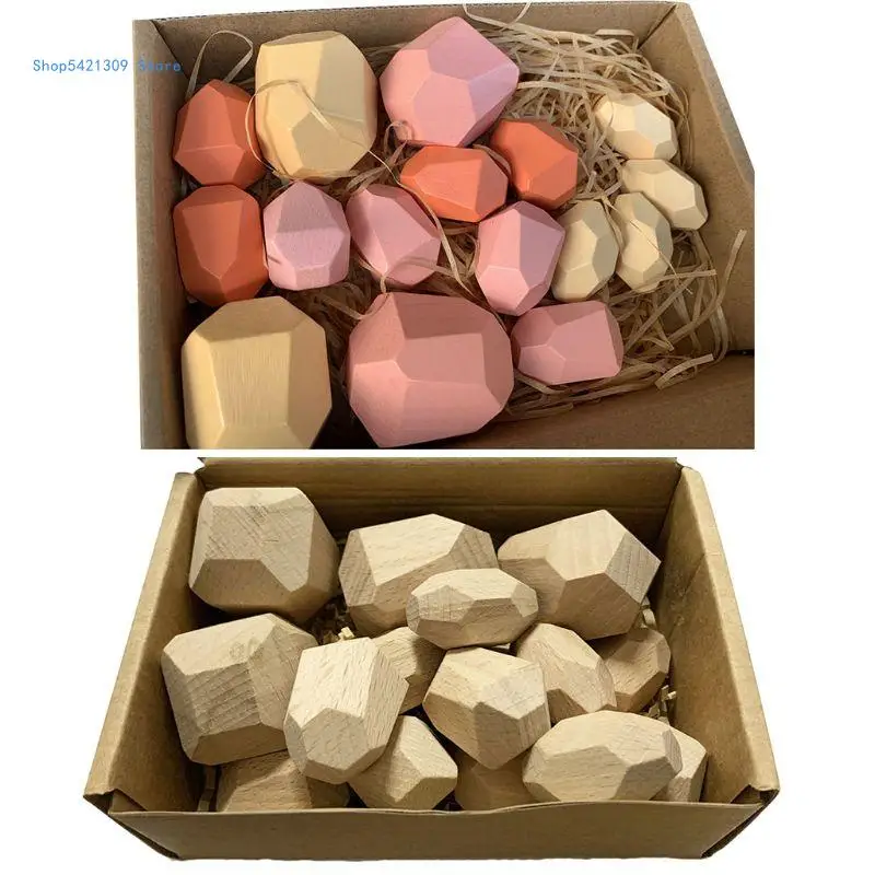 

85WA 16 Pcs Children Wooden Stone Stacking Game Building Block Kids for Creative Educational Toy