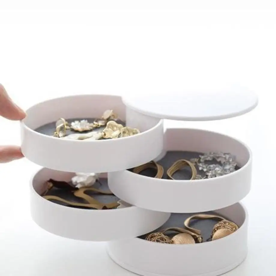 Women Jewelry Storage Box New Design Fashion 4-Layer Rotatable Jewelry Accessory Storage Tray With Lid Birthday Gift For Women
