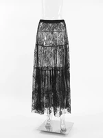 2024 Summer Autumn Women Sexy Lace Skirts Solid High Waist Flare Long Maxi Skirt For Women - Image 6
