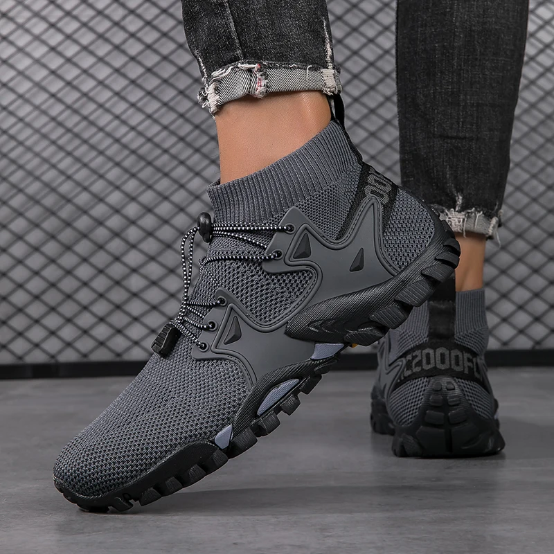 YRZL Men Hiking Shoes Outdoor Travel Shoes Climbing Breathable Lace Up Wear-resistant Men Trekking Walking Sneakers Cycling Shoe