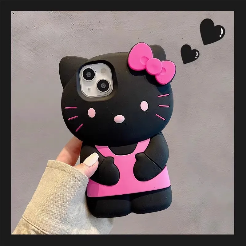 Cartoon kawaii 3D Bow Kitty For iPhone 17 16 15 14 13 12 11 Pro Plus mini Max Xs XR 6 7 8 SE Silicone Soft Cover Case 1