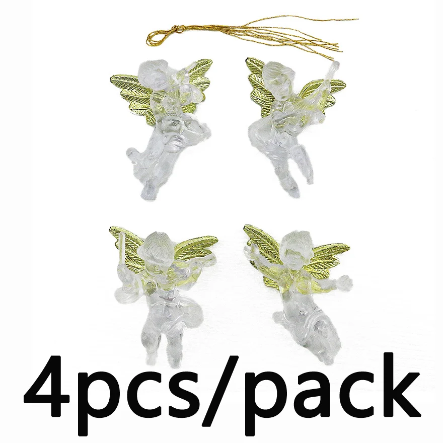 (4 Pcs/pack)5x7cm Christmas Transparent Angel Pendant New Year's Holiday Party Decoration Creative Children's Gift Plasticc