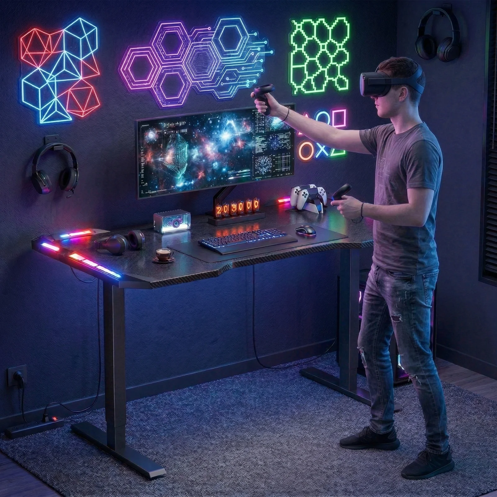 Electric Height Adjustable LED Gaming Desk 7