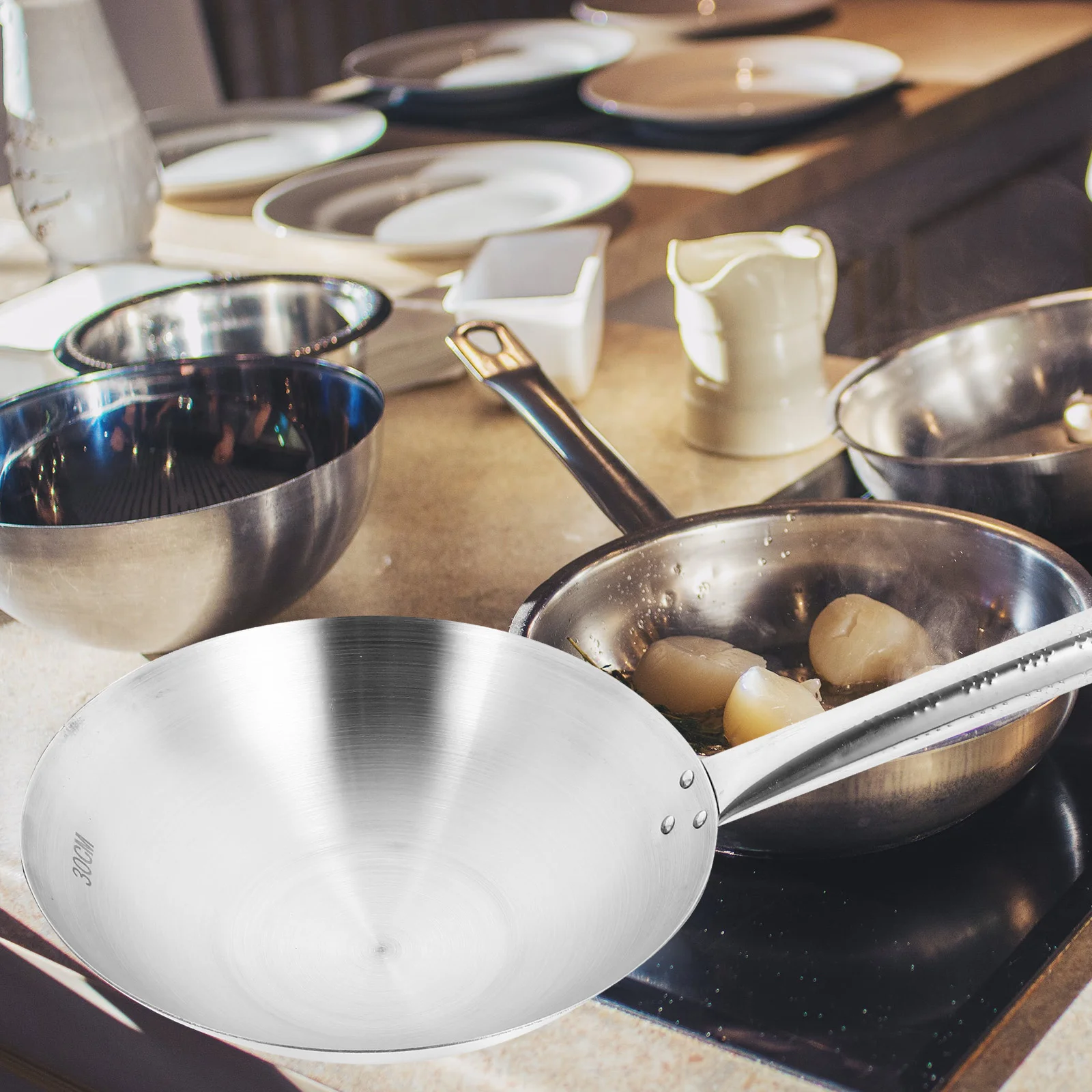 

Stainless Steel Wok Pan For Gas Stove Heavy Duty With Handles Chinese Frying Camping Accessories