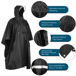 Waterproof Hooded Rain Poncho (Black)