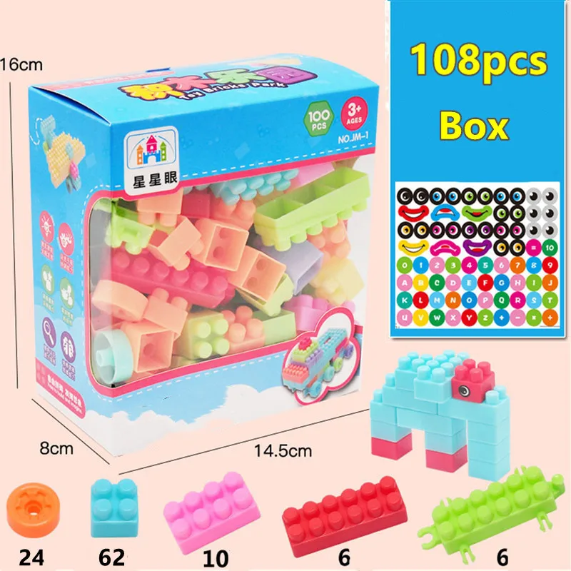 

108pcs/Box Children Building Blocks Big Particle Bricks Kids DIY Bulk Safety Assembled Toy Baby Early Educational Toys