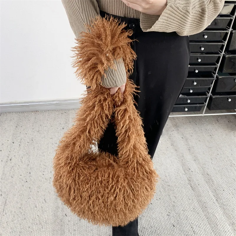 Bolso de hombro con pelo en forma de corazón estilo Harajuku para mujer, bandolera de piel sintética estilo punk Y2K, de gran tamaño
