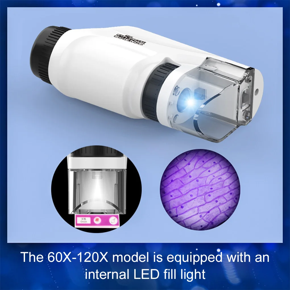 Portable Microscope Mini Pocket Microscope Handheld Microscope With Lab LED Light 60X-120X Biological Kids Science Explore Tools