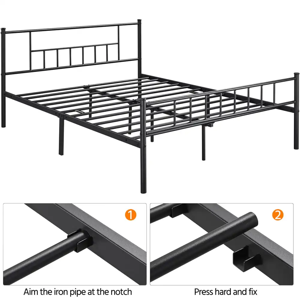 Queen Platform Bed with Headboard and Footboard, Black images - 6
