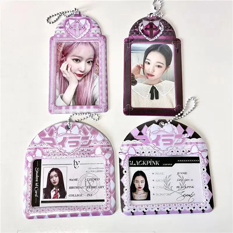 Cute Sweet Cool Lace Kpop Photo Card Holder Idol Photo Protective Display Sleeves Kawaii Stationery Student Pendant Gift