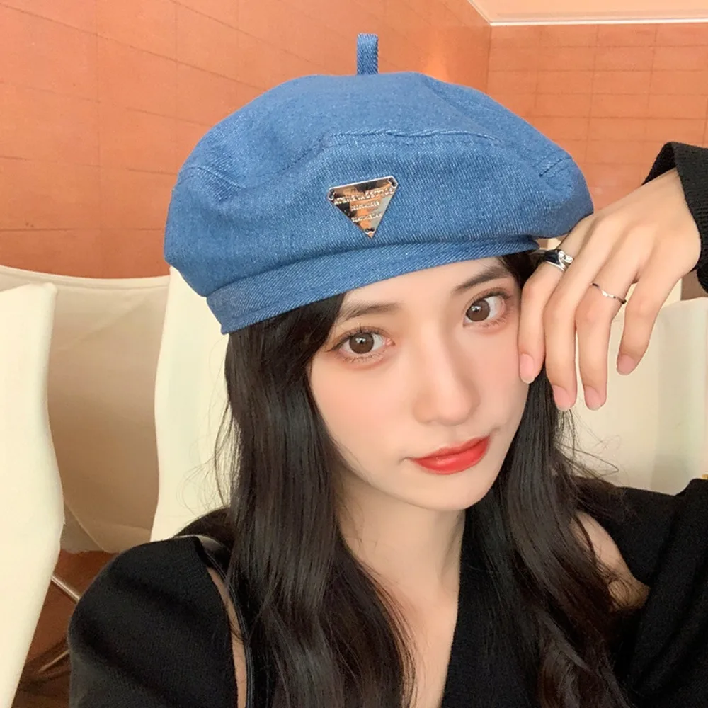 Pink Love Denim Beret Hats Women Spring Summer Shows Face Versatile Retro Painter Cap Japanese Berets Newsboy Caps Casual