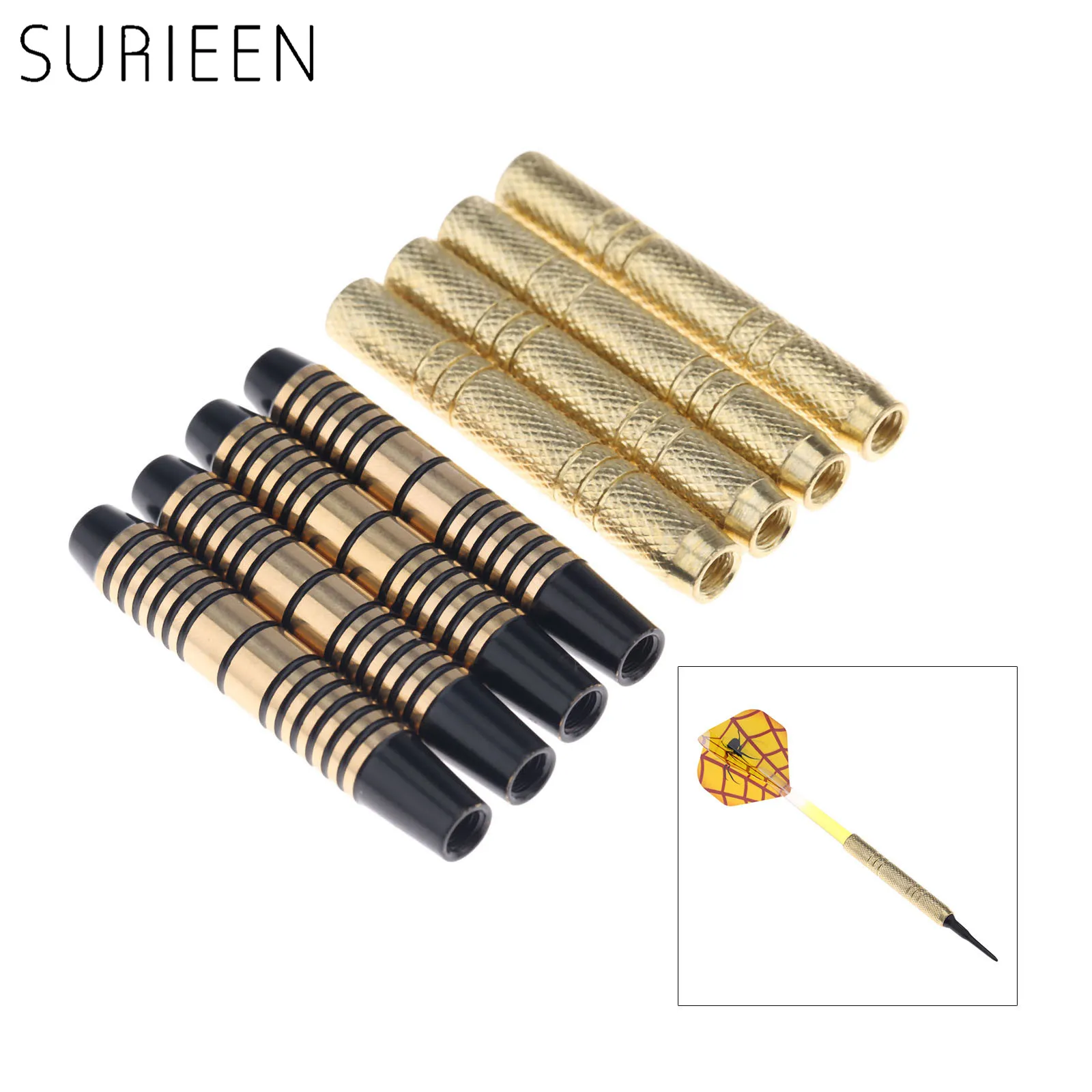 SURIEEN 4 pieces Professional Copper Dart Barrel for Nylon/Steel darts tip Dart Accessories 47mm-12g / 49mm-16g with 2BA Thread
