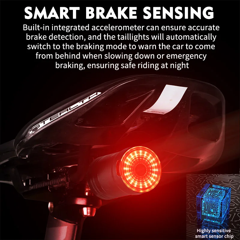 WEST BIKING Bike Rear Light Waterproof Taillight Light LED Charging Bicycle Smart Auto Brake Sensing Light Bike Accessories