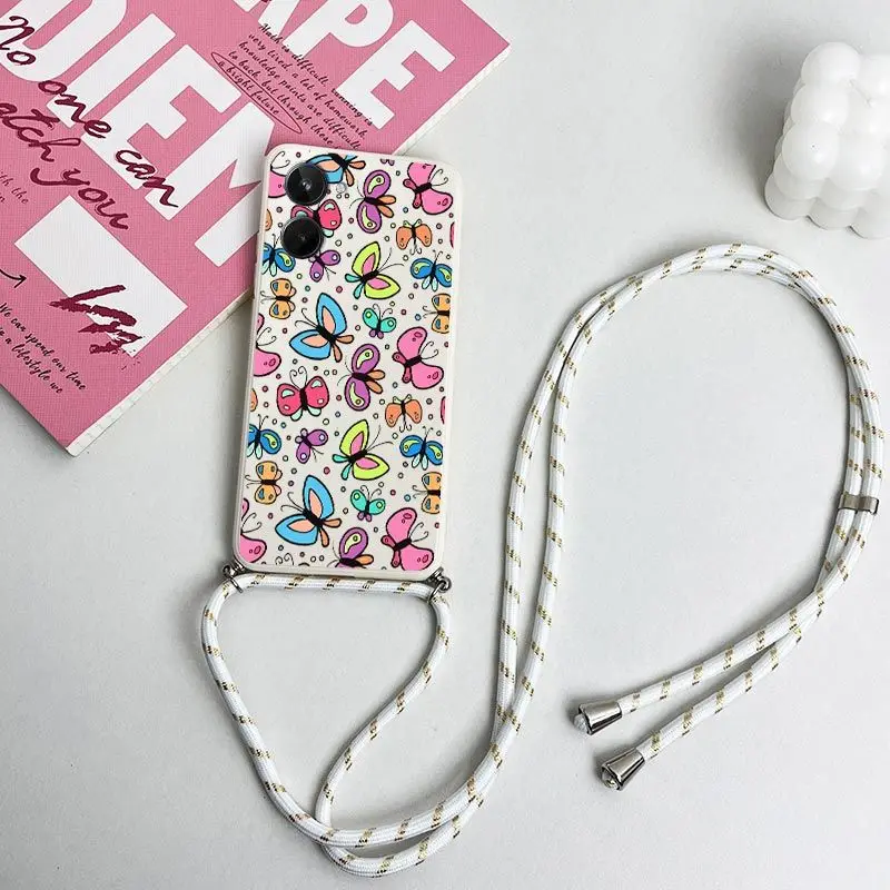Butterfly Charm Silicone Crossbody Lanyard Phone Case