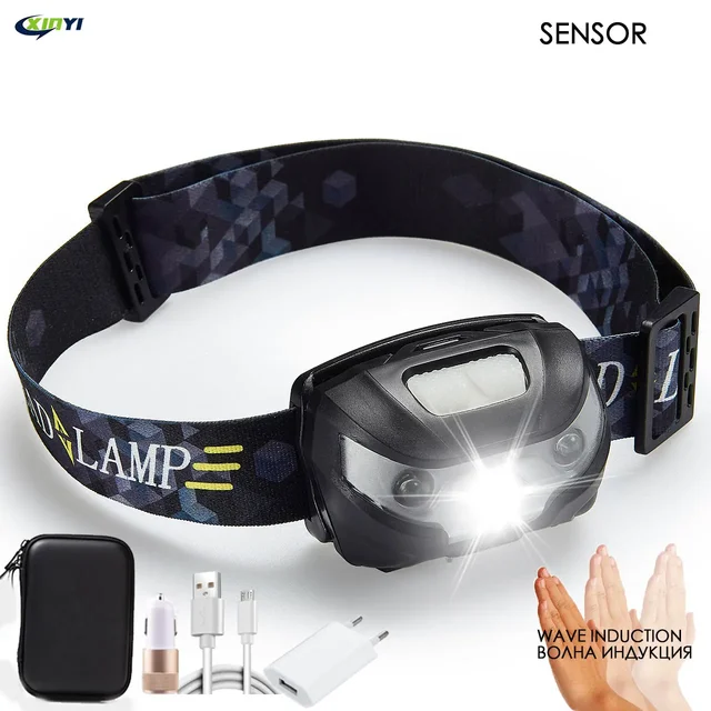 Powerfull LED Headlamp Rechargeable Body Motion Sensor Headlight Camping Flashlight Head Light Torch Lamp With USB 1