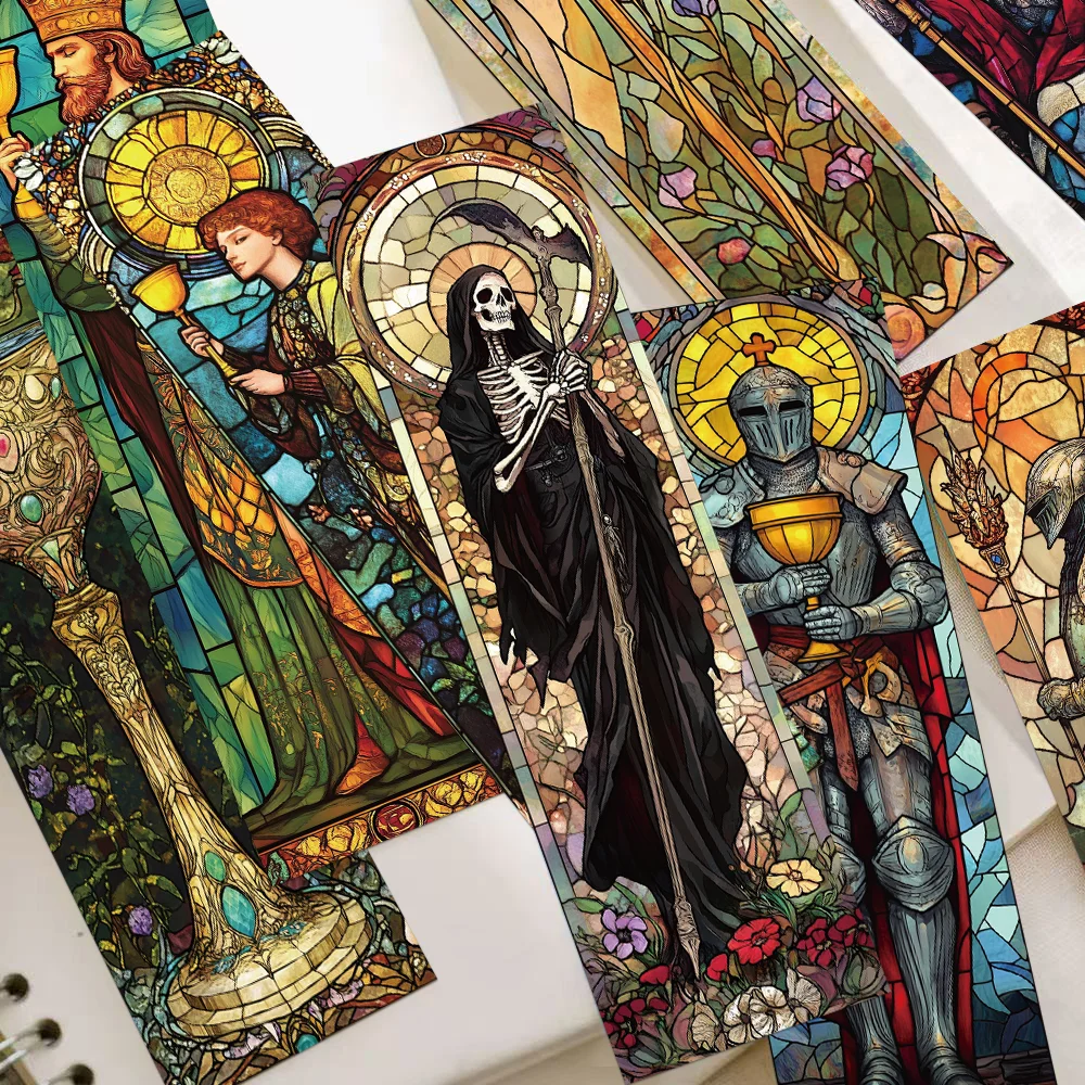 Stained Glass Bookmark 30pcs Stained Glass Tarot Card Bookmarks Students Paper Card Decorating Books Book Page Marking DIY