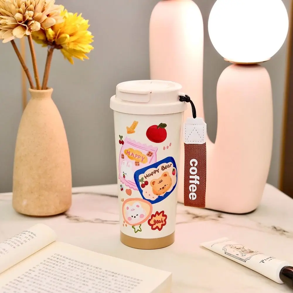 스플래시 프루프 550ml 보온 텀블러 스테인리스 스틸 대용량 보온병 빨대 포함, 흘림 방지 보온병 캠핑용