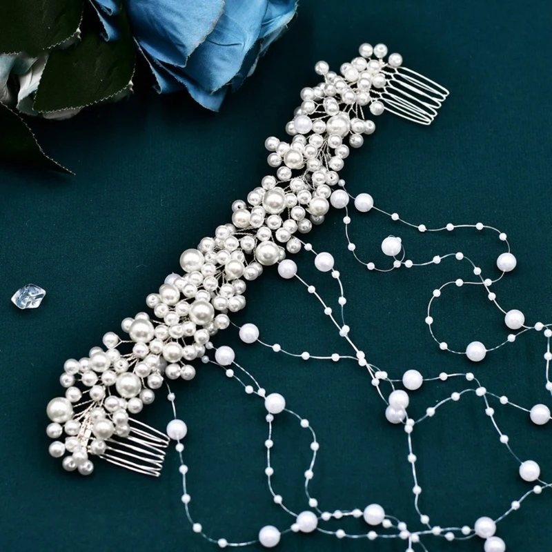 Elegant Bride Pearl Hair Comb Tassels Beads Wedding Hair